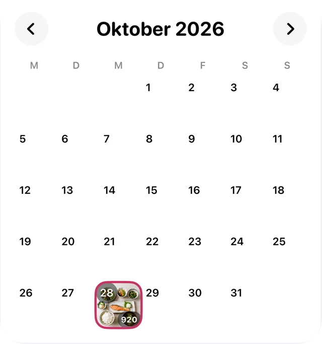 Oktoberkalender mit einem Mahlzeitenfoto an einem Tag